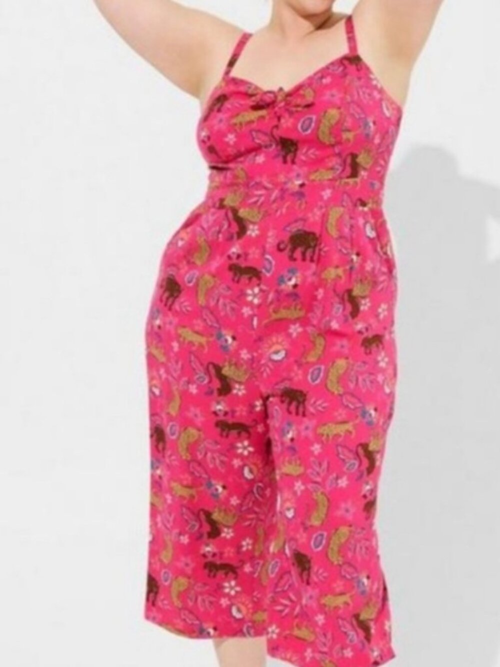 Torrid Tie‑Front Culotte Jumpsuit — SKU 17647220 (Size 2 — Animal Safari Print)